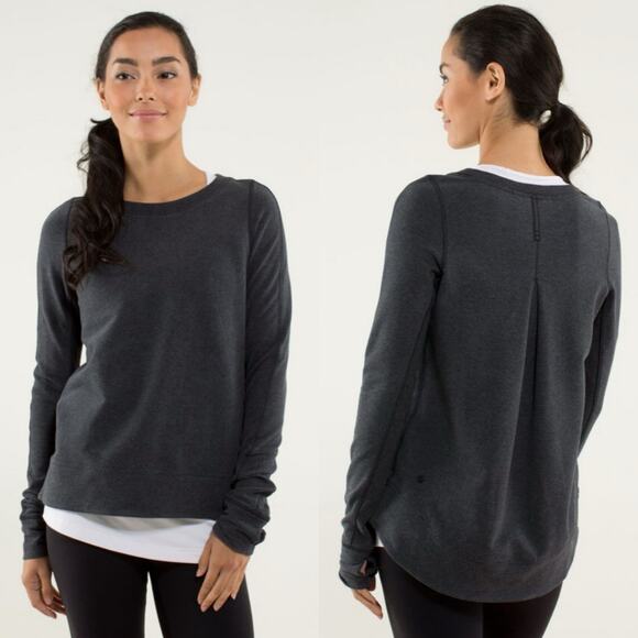 Lululemon Heathered Black Inverted-Pleat Back Exhalation Pullover Sweatshirt 8 - Picture 1 of 14